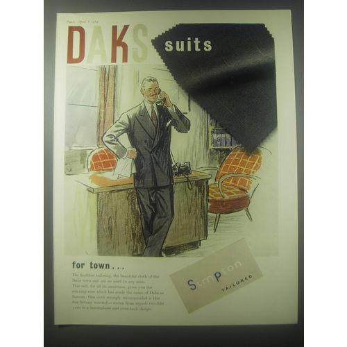 1954 Daks Simpson Tailored Town Suit Ad - DAKS Suits for town