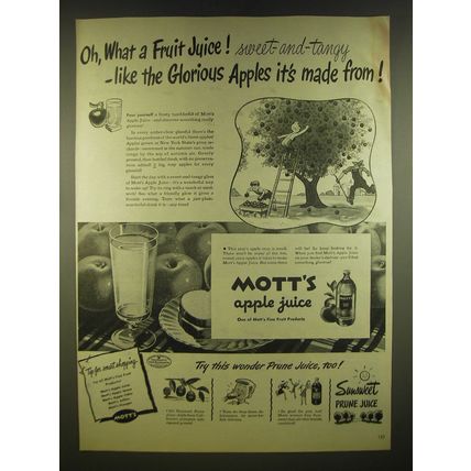 1945 Mott's Apple Juice Ad - Oh, what a fruit juice! Sweet-and-tangy