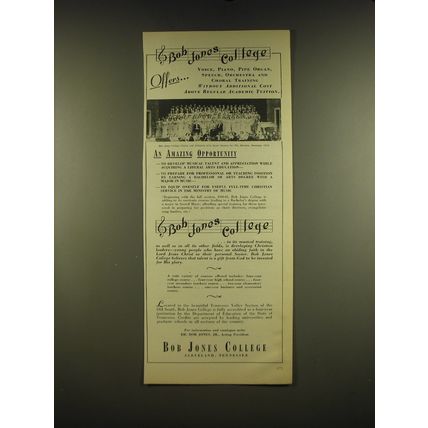 1940 Bob Jones College Ad - an Amazing Opportunity