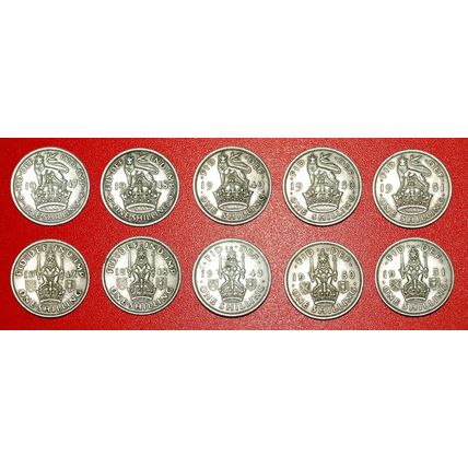 SET 10 COINS:UNITED KINGDOM★1 SHILLING 1947-1951★GEORGE VI★LOW START★NO RESERVE!