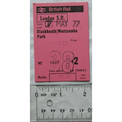 1977 ticket British Rail London S.R. to Blackheath/Westcombe Park