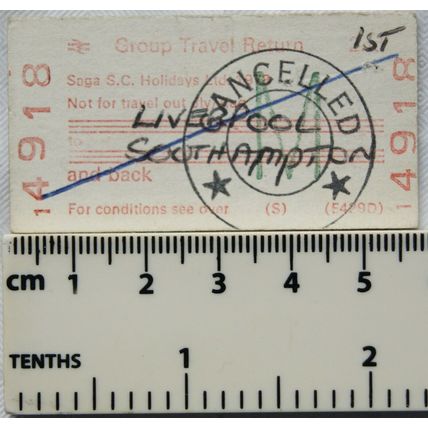 1978 BRB ticket Saga S.C. Holidays Group Travel Return Liverpool to Southampton