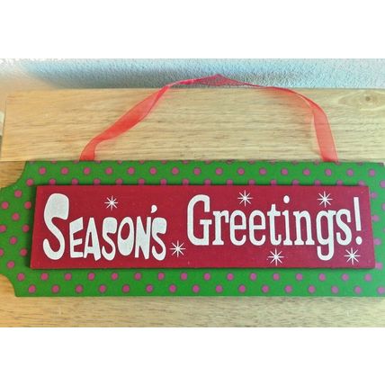 Season's Greetings Christmas Wall or Door Hanger Red Green 18" X 5 1/2"