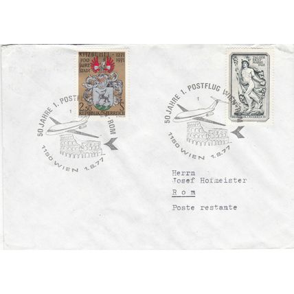 Austria 1977 50th anniversary of first flight Vienna-Rome Cover VGC