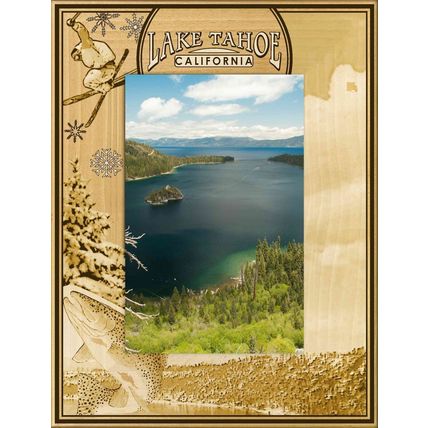 Lake Tahoe California Engraved Wood Picture Frame Portrait (3 x 5)