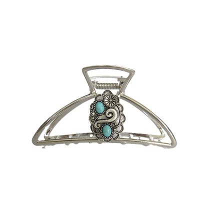Large hair claw clip turquoise blue silver western design metal native