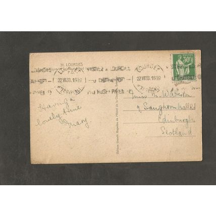 Genealogy Postcard Miss M Watterton 9 Saughton Hall Road Edinburgh Scotland 1933