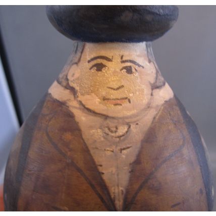 RARE Antique Painted Man Wooden TREENWARE TOBACCO TEA JAR CONTAINER PRIMITIVE