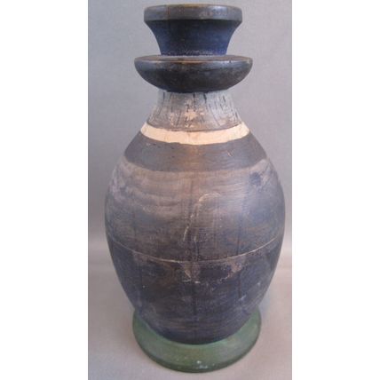 RARE Antique Painted Man Wooden TREENWARE TOBACCO TEA JAR CONTAINER PRIMITIVE