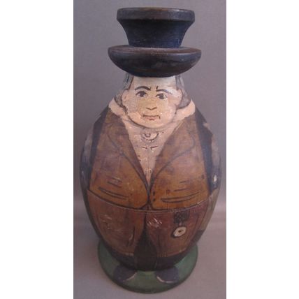 RARE Antique Painted Man Wooden TREENWARE TOBACCO TEA JAR CONTAINER PRIMITIVE