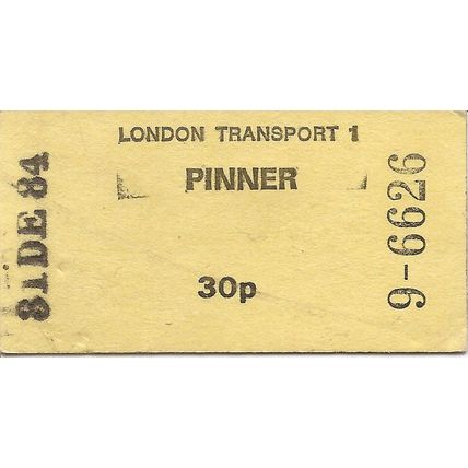 London Transport Edmondson Ticket - Pinner - 30p.