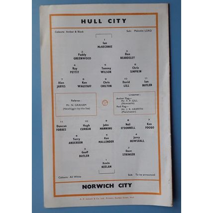 Hull City v Norwich City 1968 - 1969 football programme 26/12/68