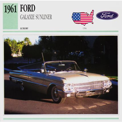 Collectors Club card. Classic Cars. Ford Galaxie Sunliner