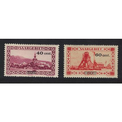 Saar Nos 114 and 116 surch 2v 1930 MH SG#141a-142