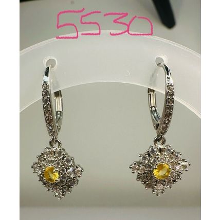 Ring Bomb Party Star W/ Yellow Orange Radiant Gem Dangle Drop Earrings