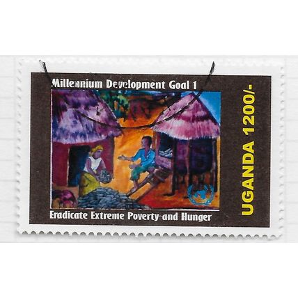 UGANDA 2003 MILLENNIUM DEVEOPMENT GOAL ERADICATE POVERTY HUNGER HUTS 1200/- USED