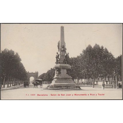 Salon de San Juan y Monumento a Ruis y Taulet, Barcelona, 1911 - Tarjeta Postal