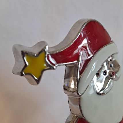 Metal Enamel SANTA CLAUS Christmas STOCKING HANGER Mantel Holder Hook Holiday