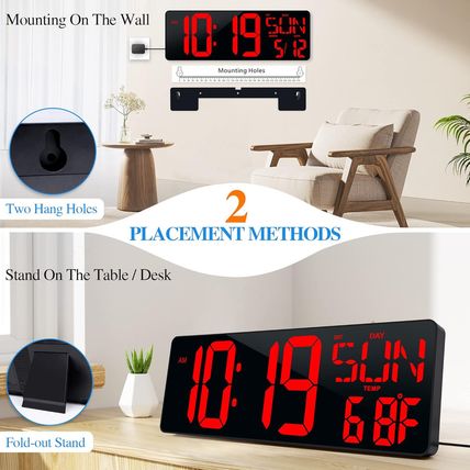 Large Digital Wall Clock with Remote Control 17.2" LED Large Display Timer with