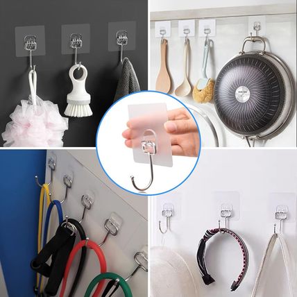 50 Pack Clear Adhesive Hooks, 37Lb(Max) Heavy Duty Self Adhesive Hooks, Sticky W