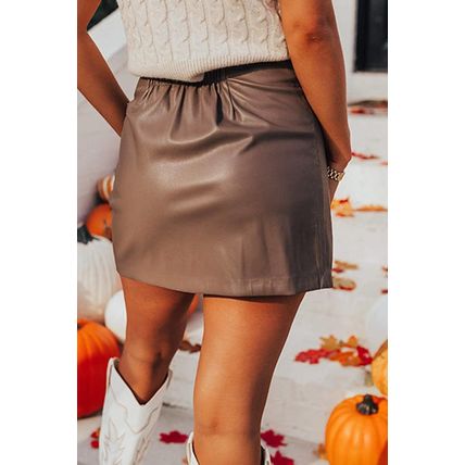 Coffee Bowknot Faux Leather Mini Skirt