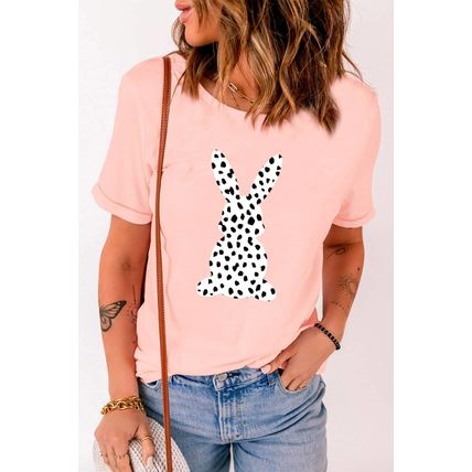 Pink Spotty Bunny Printed Easter Fashion T Shirt