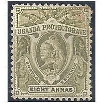 Uganda 1898 SG87 8 Annas Pale Olive Mounted Mint - Pulled Perf.
