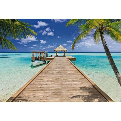 368x254cm Wall mural SEASIDE RESORT photo wallpaper Wall Art Blue sea & bridge