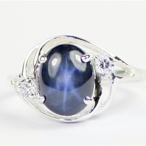 Blue Star Sapphire, 925 Sterling Silver Ladies Ring, SR021