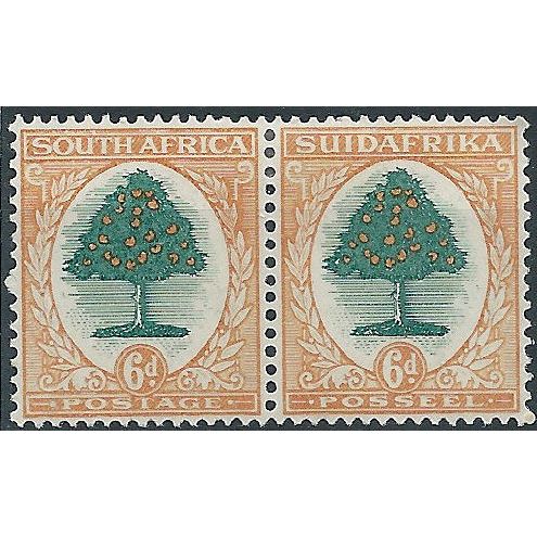 South Africa 1931 SG47 6d Green & Orange PAIR Mounted Mint