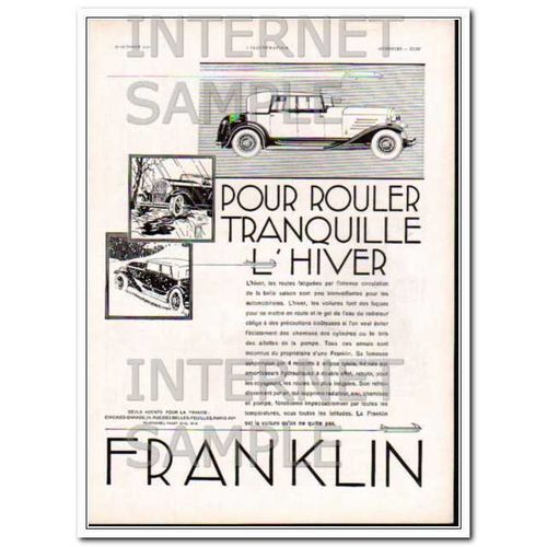 FRANKLIN AUTOMOBILE COMPANY 1930 French winter travel car vintage ad