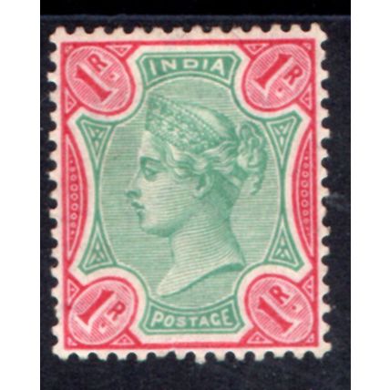 India Sg106 1r green & aniline carmine fine lightly mounted mint (G99)