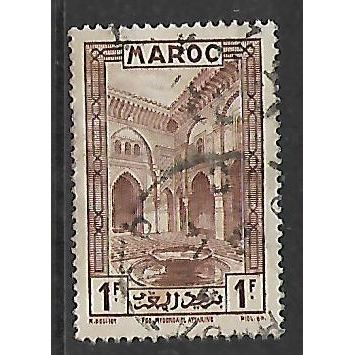 FRANCE MOROCCO 1933 1F CHOCOLATE SG 184 FINE USED#