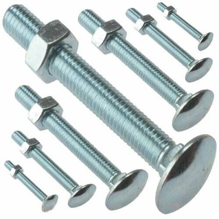 M10 (10mm) COACH CUP SQUARE CARRIAGE BOLTS SCREWS WITH HEXAGON FULL NUTS ZINC
