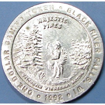 Majestic Pines. $1 Casino Token. Black River Falls, WI. 18A.