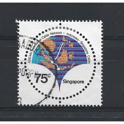Singapore.SG388 75c Map of South East Asia showing Cable Network.Fine Used.Jul25