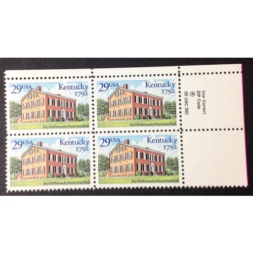 US Stamp #2636 mint: 1992 29c Kentucky Statehood - zip block MNH