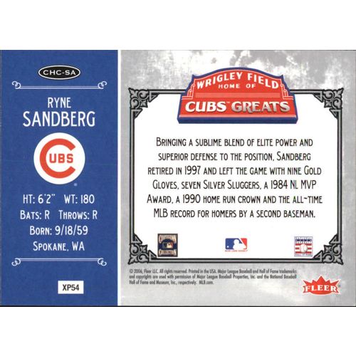 2006 Fleer Greats of the Game Ryne Sandberg-CUB Greats- #CHC-SA