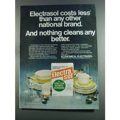 1982 Electrasol Dishwasher Detergent Ad - Costs Less