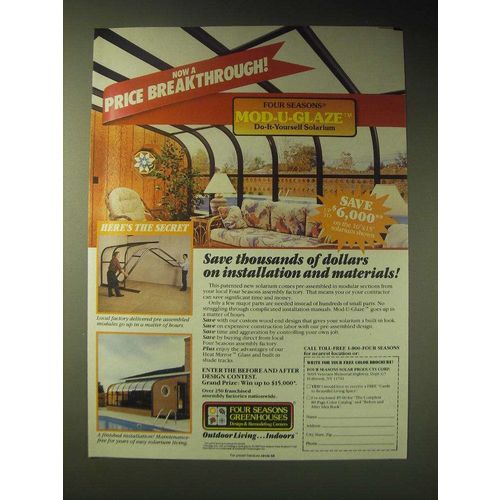 1989 Four Seasons Greenhouses Ad - Save thousands of dollars on installation