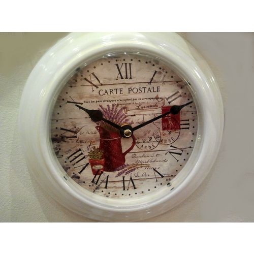 Wanduhr, Wandschmuck, Antik Optik Metall Durchmesser 20 cm, Motiv: Lavendel