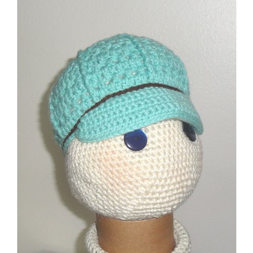 BABY boys visor cap hat crochet soft sage size 16 inch circumference #CH001