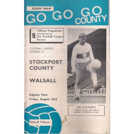 STOCKPORT COUNTY v WALSALL football programme August 23rd, 1968
