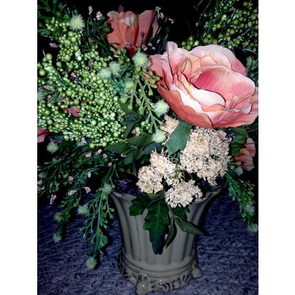 Rose Decorative Flower Centerpiece Arrangements w/Hand-Thrown Potters Wheel Pot