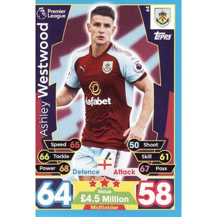 Match Attax 2017/2018 64 Ashley Westwood Burnley