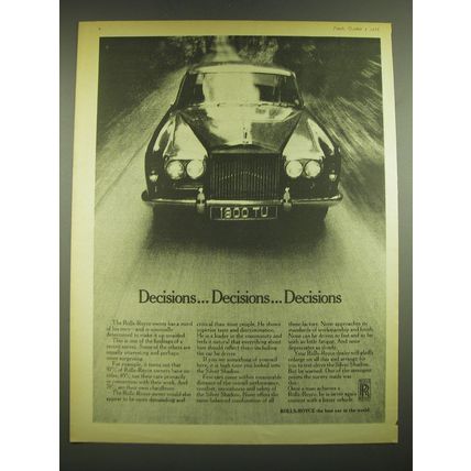 1968 Rolls-Royce Silver Shadow Ad - Decisions.. Decisions.. Decisions