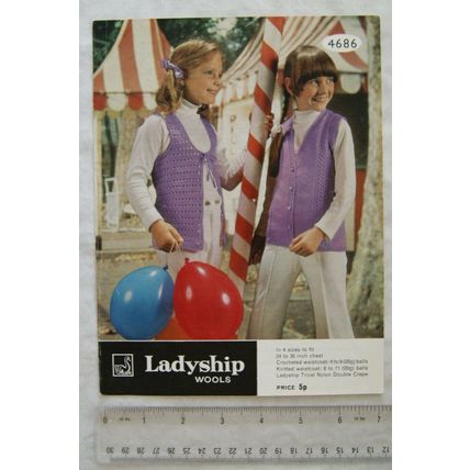 Vintage: Ladyship Wools 4686 crochet & knitted girl's waistcoats, DK