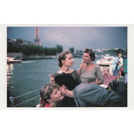 French Teenagers Smoking River Seine Boat Paris France Postcard