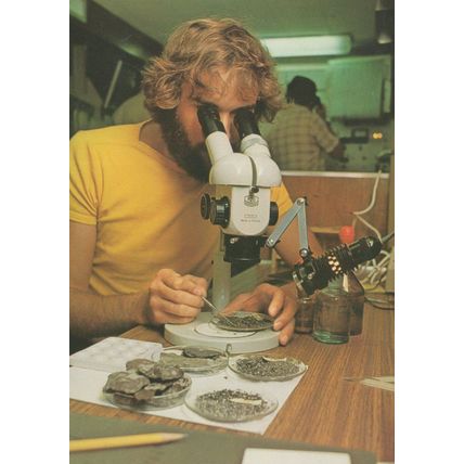 BP Geologist Oil Company Employee Examines South Africa Samples Postcard