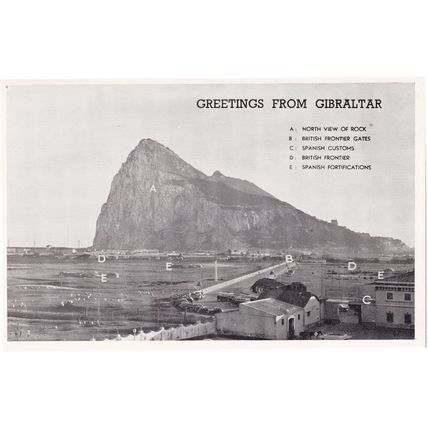 Gibraltar Spanish Customs Aerial Map Real Photo Postcard